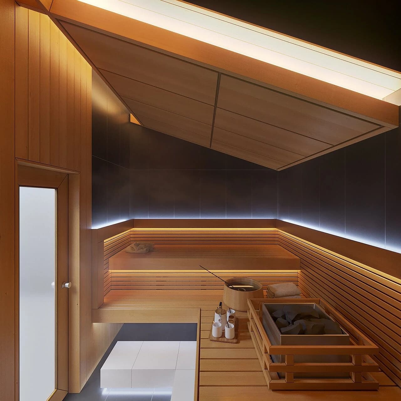 Сауна с подсветкой и панелями RoHol