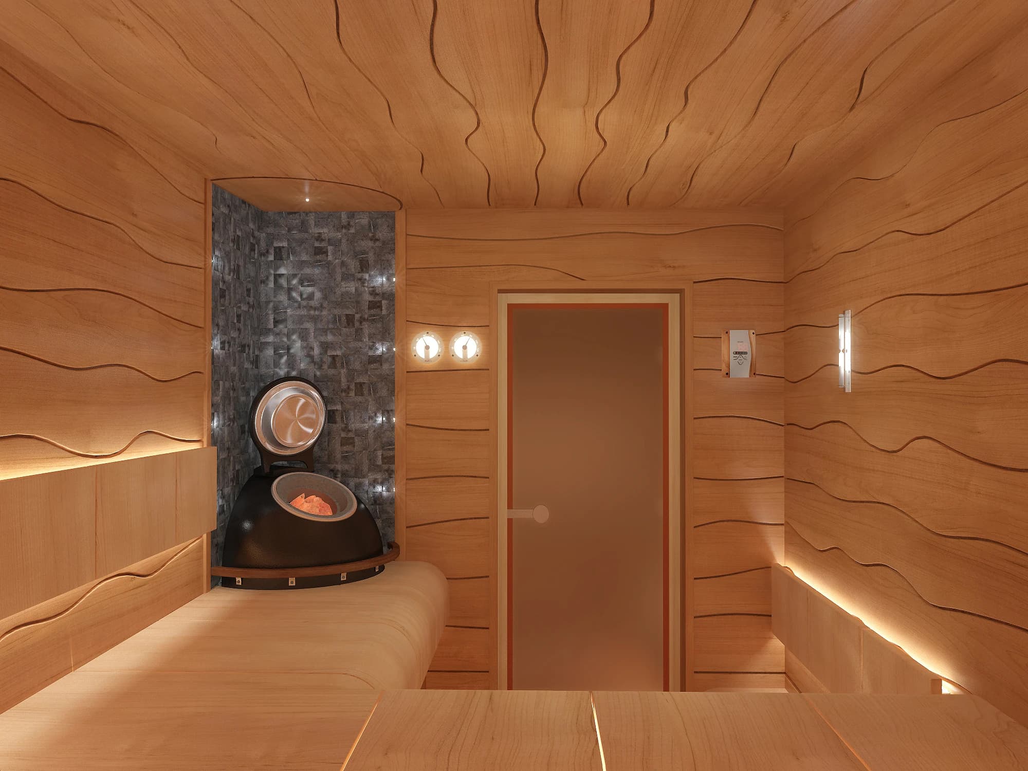 Сауна с подсветкой и панелями RoHol